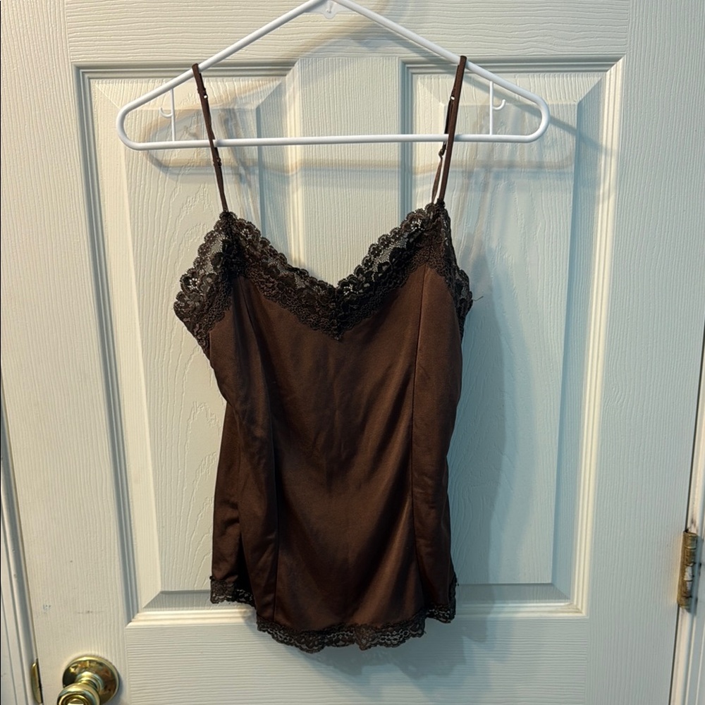 Brown Lace Trim Cami Top